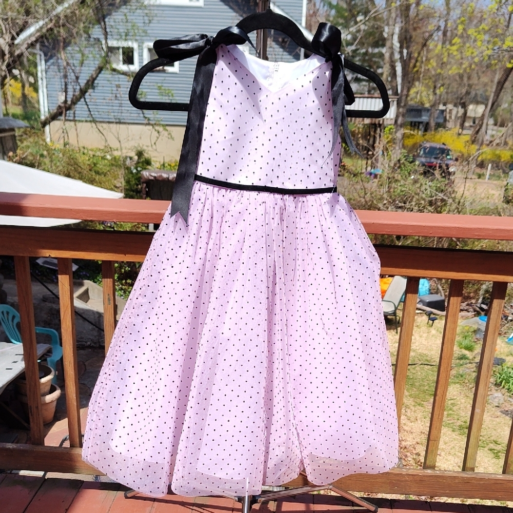 Pink Polka Dot Dress with Black Accents